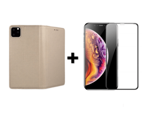 9D SKLO + KRYT 2v1 pre Apple iPhone 11 Pro Knižkové púzdro zlaté