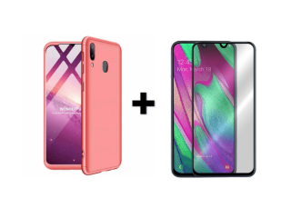 9D SKLO + PÚZDRO 2v1 pre Samsung Galaxy A40 - 360° ružové