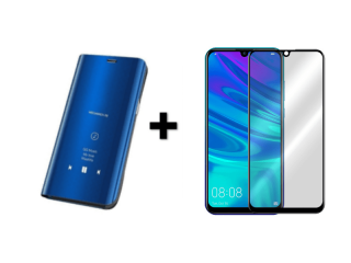 9D SKLO + PÚZDRO 2v1 pre Huawei P Smart 2019 Clear View modré