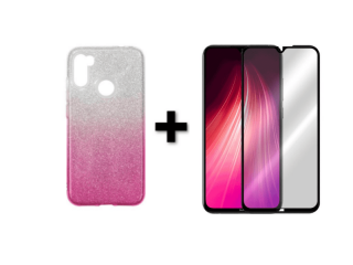 9D SKLO + PÚZDRO 2v1 pre Xiaomi Note 8T Glitter ružové