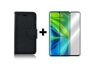9D SKLO + PÚZDRO 2v1 pre Xiaomi Mi Note 10 / Note 10 Pro Knižkové Fancy čierne