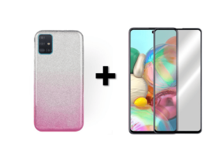 9D SKLO + PÚZDRO 2v1 pre Samsung Galaxy A71 Glitter ružovo strieborné