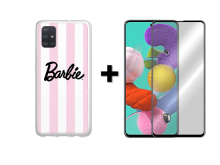 9D SKLO + PÚZDRO 2v1 pre Samsung Galaxy A51 Barbie ružovo biele