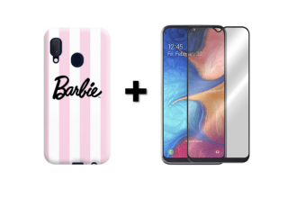 9D SKLO + PÚZDRO 2v1 pre Samsung Galaxy A20e Barbie ružovo biele