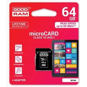 Pamäťová karta GOODRAM MicroSDXC 64 GB CL10 UHS1 + adaptér
