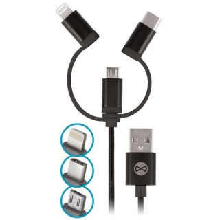 Forever 3v1 micro-USB + iPhone 8-PIN + USB kábel typu C, čierny