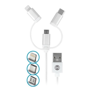 Forever 3v1 micro-USB + iPhone 8-PIN + USB kábel typu C, biely