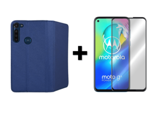9D SKLO + PÚZDRO 2v1 pre Motorola G8 Power Knižkové modré