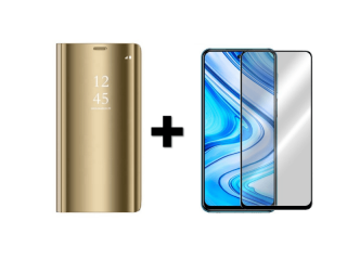 9D SKLO+PÚZDRO 2v1 pre Xiaomi Redmi Note 9 Pro / Note 9s Clear View zlaté