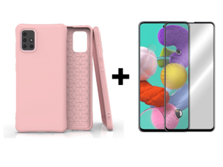 9D SKLO + PÚZDRO 2v1 pre Samsung Galaxy A51 soft ružové