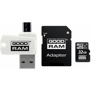MicroSDHC karta 32GB GOODRAM Class 10 UHS I + čítačka a adaptér