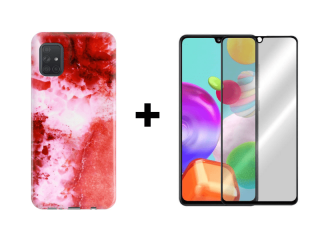 9D SKLO + PÚZDRO 2v1 pre Samsung Galaxy A41 marble červené
