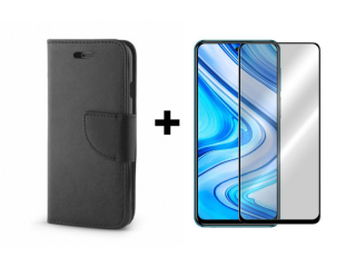 9D SKLO + PÚZDRO 2v1 pre Xiaomi Redmi Note 9 Pro / Note 9s Knižkové Fancy čierne