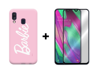 9D SKLO + PÚZDRO 2v1 pre Samsung Galaxy A40 Barbie ružové