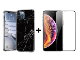 9D SKLO + KRYT 2v1 pre Apple iPhone 12 pro max marble čierne