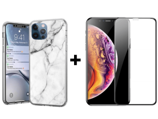 9D SKLO + KRYT 2v1 pre Apple iPhone 12 pro max marble biele