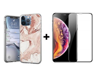 9D SKLO + KRYT 2v1 pre Apple iPhone 12 / 12 Pro marble ružové