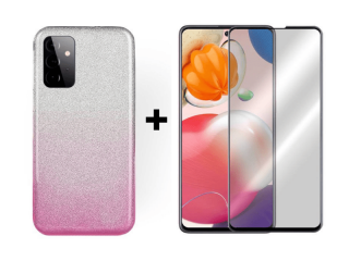 9D SKLO + PÚZDRO 2v1 pre Samsung Galaxy A72 5G Glitter ružovo strieborné