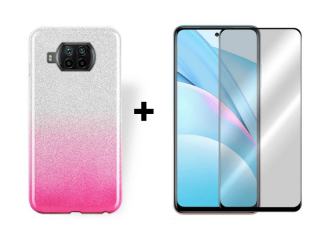 9D SKLO + PÚZDRO 2v1 pre Xiaomi Mi 10T Lite glitter ružovo strieborné