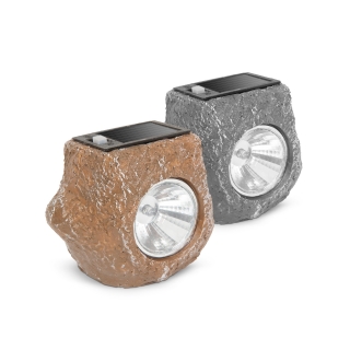 LED solárna lampa - "sivý kameň" - studená biela - 80 x 56 x 70 mm