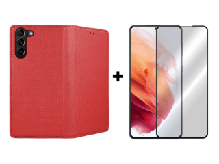 9D SKLO + PÚZDRO 2v1 pre Samsung Galaxy S21 Plus - Knižkové magnet červené