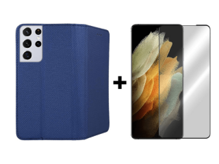 9D SKLO + PÚZDRO 2v1 pre Samsung Galaxy S21 Ultra - Knižkové magnet modré
