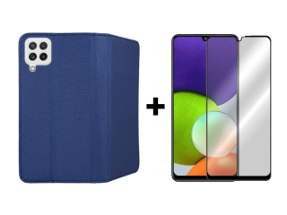 9D SKLO + PÚZDRO 2v1 pre Samsung Galaxy A22 4G - Smart Magnet modré