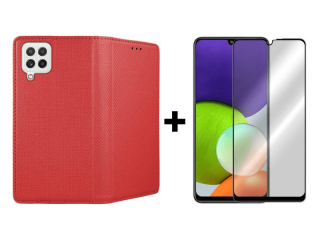 9D SKLO + PÚZDRO 2v1 pre Samsung Galaxy A22 4G - Smart Magnet červené