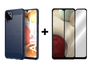 9D SKLO + PÚZDRO 2v1 pre Samsung Galaxy A12 - Carbon modré