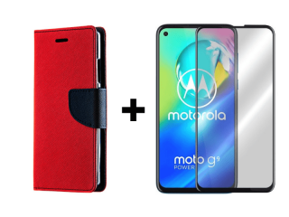 9D SKLO + PÚZDRO 2v1 pre Motorola G9 Power - Smart Fancy červené