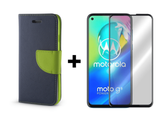 9D SKLO + PÚZDRO 2v1 pre Motorola G9 Power - Smart Fancy modro zelené