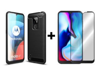 9D SKLO + PÚZDRO 2v1 pre Motorola Moto E7 - Carbon čierne