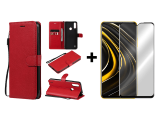 9D SKLO + PÚZDRO 2v1 pre Motorola Moto E7 Power - Knížkove puzdro Solid červené