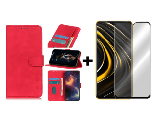 9D SKLO + PÚZDRO pre Motorola Moto E7 Power - Peňaženkové puzdro retro červené