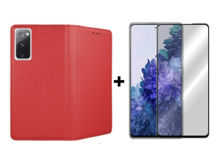 9D SKLO + PÚZDRO 2v1 pre Samsung Galaxy S20 FE - Knižkové magnet červené
