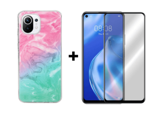 9D SKLO + PUZDRO 2v1 pre Xiaomi Mi 11 Lite 4G / 5G - Pink Green
