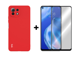 9D SKLO + PUZDRO 2v1 pre Xiaomi Mi 11 Lite 4G / 5G - červené