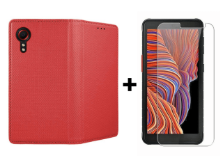 9D SKLO + PÚZDRO 2v1 pre Samsung Galaxy Xcover 5 - Knižkové Magnet červené
