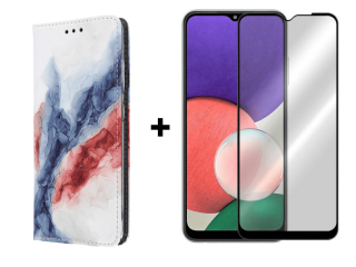 9D SKLO + PÚZDRO 2v1 pre Samsung Galaxy A22 5G - Knižkové marble 9