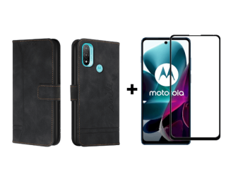 9D SKLO + PUZDRO 2v1 pre Motorola Moto E20 / E40 - Knižkové Smile čierne