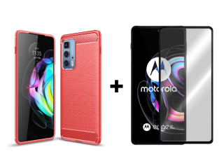 9D SKLO + PÚZDRO 2v1 pre Motorola Moto Edge 20 Pro - carbon červené
