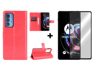 9D SKLO + PÚZDRO 2v1 pre Motorola Moto Edge 20 Pro - Solid červené