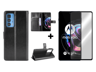 9D SKLO + PÚZDRO 2v1 pre Motorola Moto Edge 20 Pro - Solid čierne