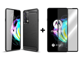 9D SKLO + PÚZDRO 2v1 pre Motorola Moto Edge 20 - Carbon čierne