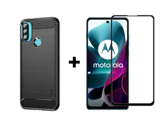 9D SKLO + PUZDRO 2v1 pre Motorola Moto E20 / E40 - Carbon čierne
