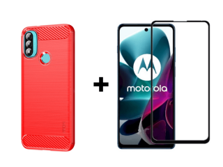 9D SKLO + PUZDRO 2v1 pre Motorola Moto E20 / E40 - Carbon červené