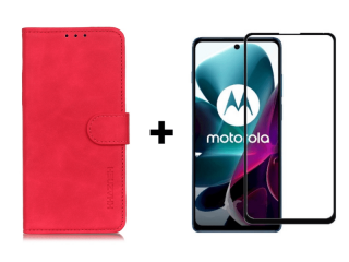 9D SKLO + PUZDRO 2v1 pre Motorola Moto E20 / E40 - Knižkové KHAZNEH červené