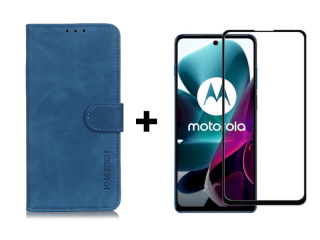 9D SKLO + PUZDRO 2v1 pre Motorola Moto E20 / E40 - Knižkové KHAZNEH modré