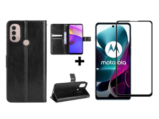 9D SKLO + PUZDRO 2v1 pre Motorola Moto E20 / E40 - Knižkové Solid čierne