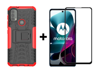 9D SKLO + PUZDRO 2v1 pre Motorola Moto E20 / E40 - Armor Holder červené